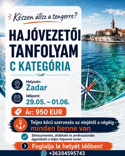 Horvát C kategóriás hajóvezetői jogosítvány 
